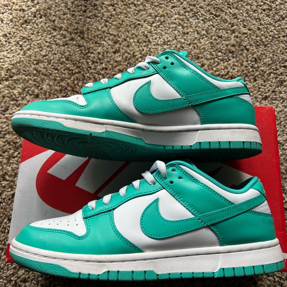 Nike Dunk Low in teal and white. Mens size 7.5 Women’s size 9